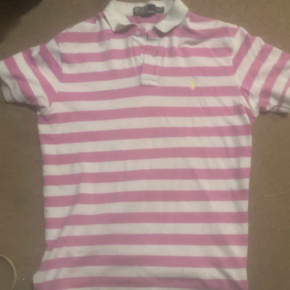 Pink and White Striped Kids Polo Shirt